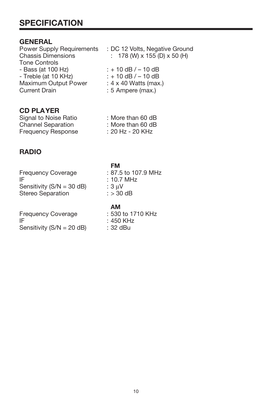 Specification | PYLE Audio PLCD29 User Manual | Page 10 / 12