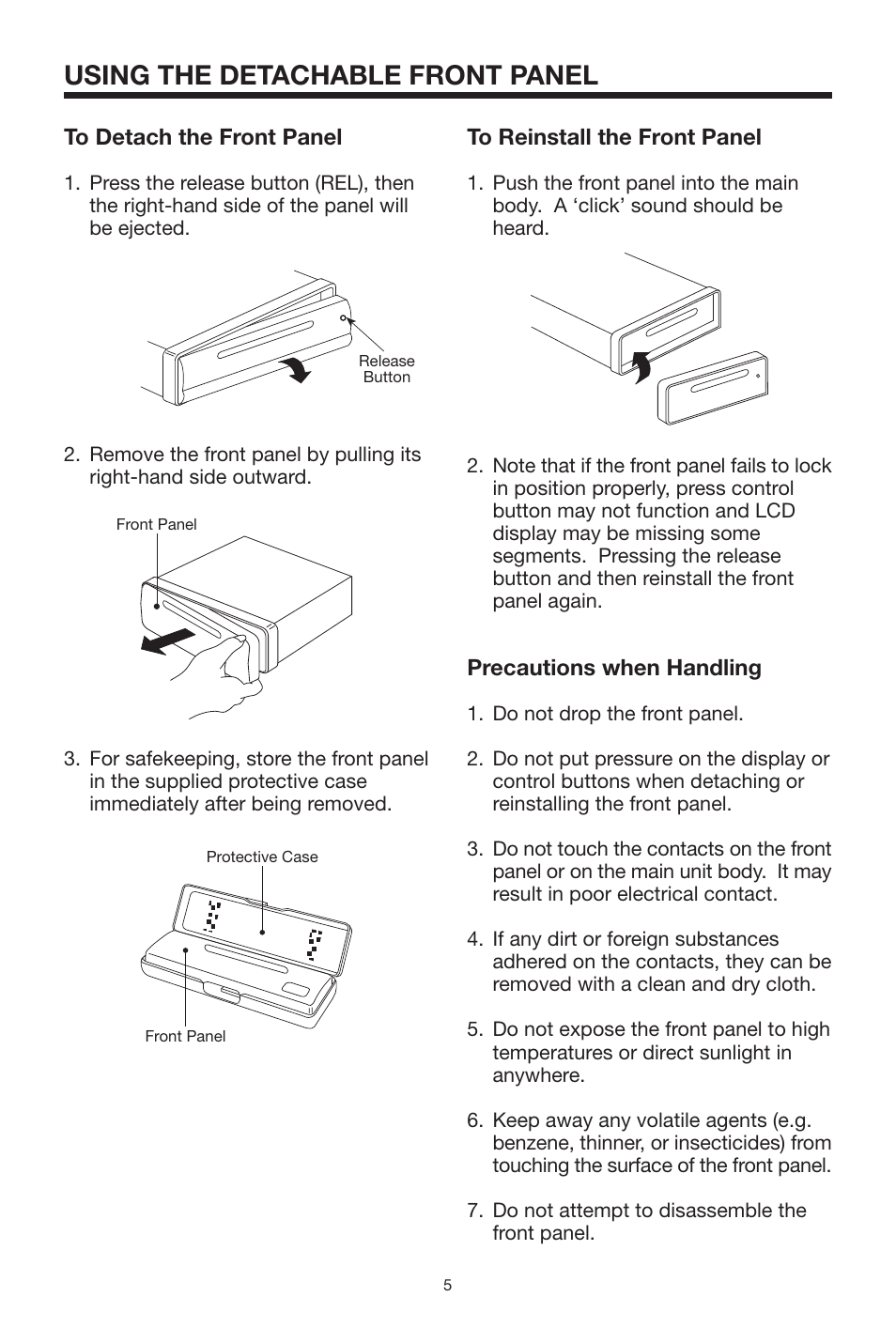 Using the detachable front panel | PYLE Audio PLCD29 User Manual | Page 5 / 12