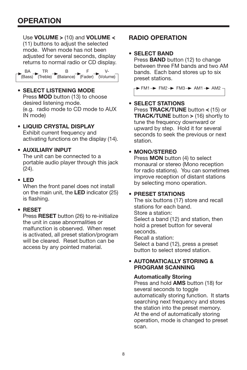 Operation, Radio operation | PYLE Audio PLCD29 User Manual | Page 8 / 12