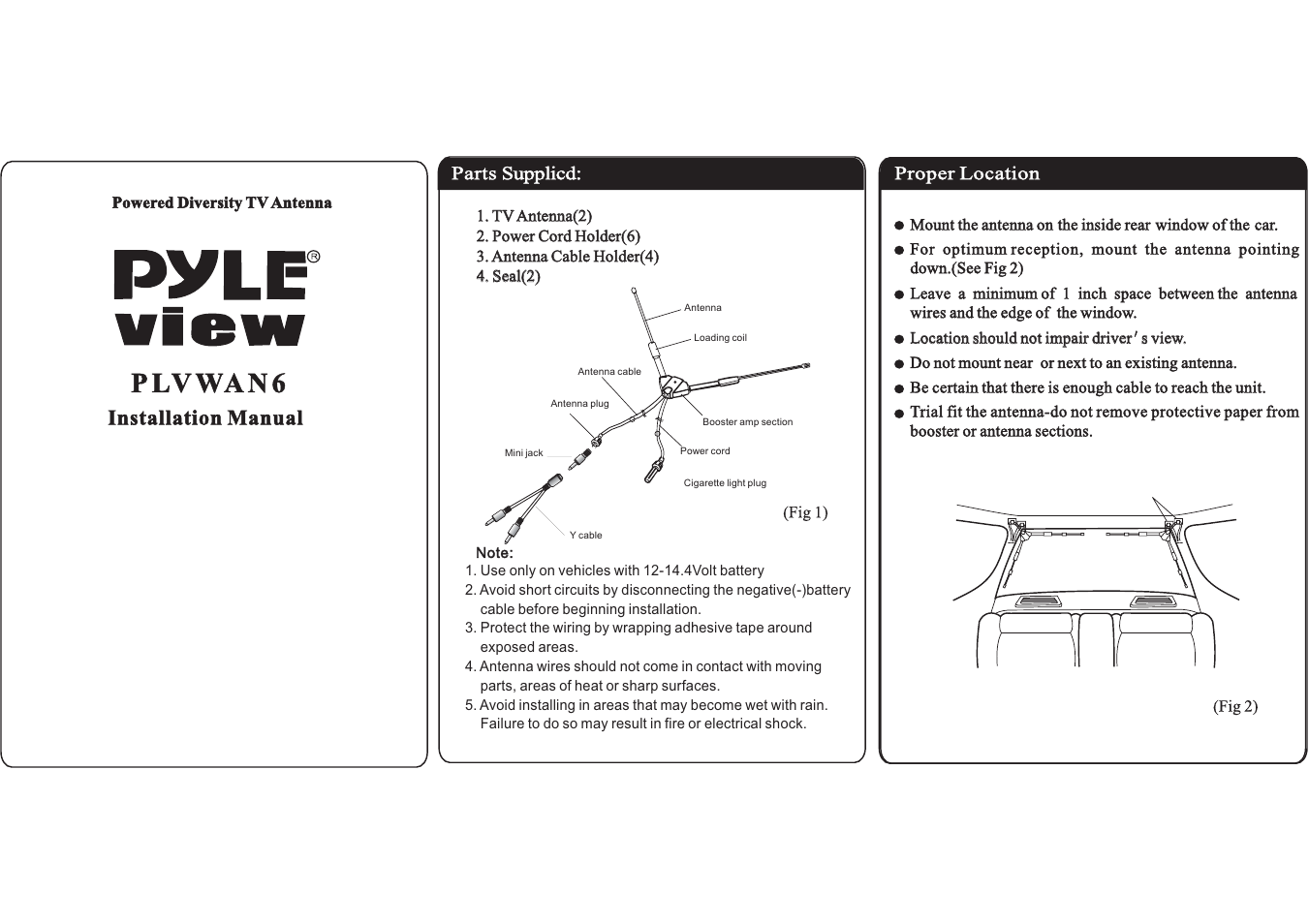 PYLE Audio View Series PLVWAN6 User Manual | 2 pages