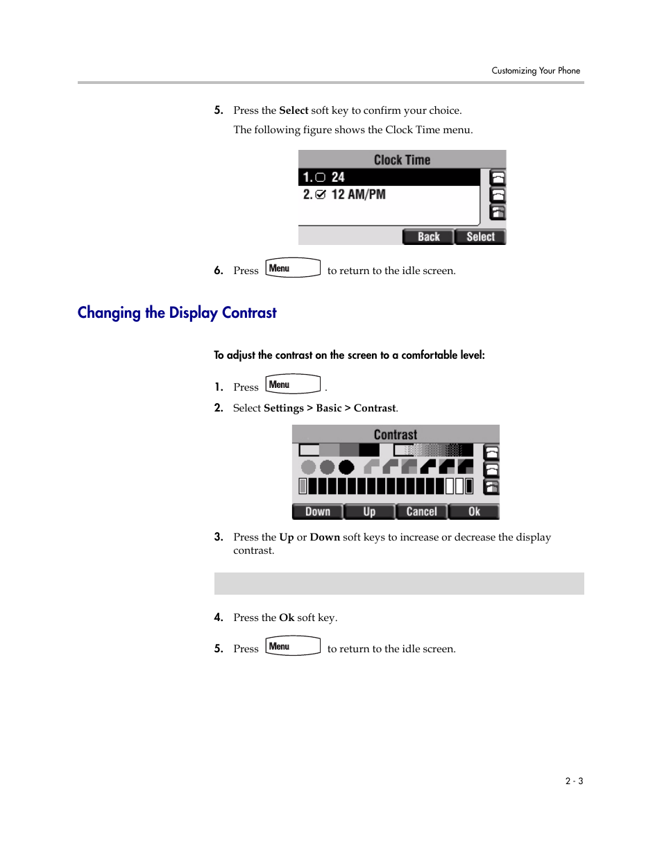 Changing the display contrast, Changing the display contrast –3 | PYLE Audio SOUNDPOINT IP 450 User Manual | Page 19 / 92