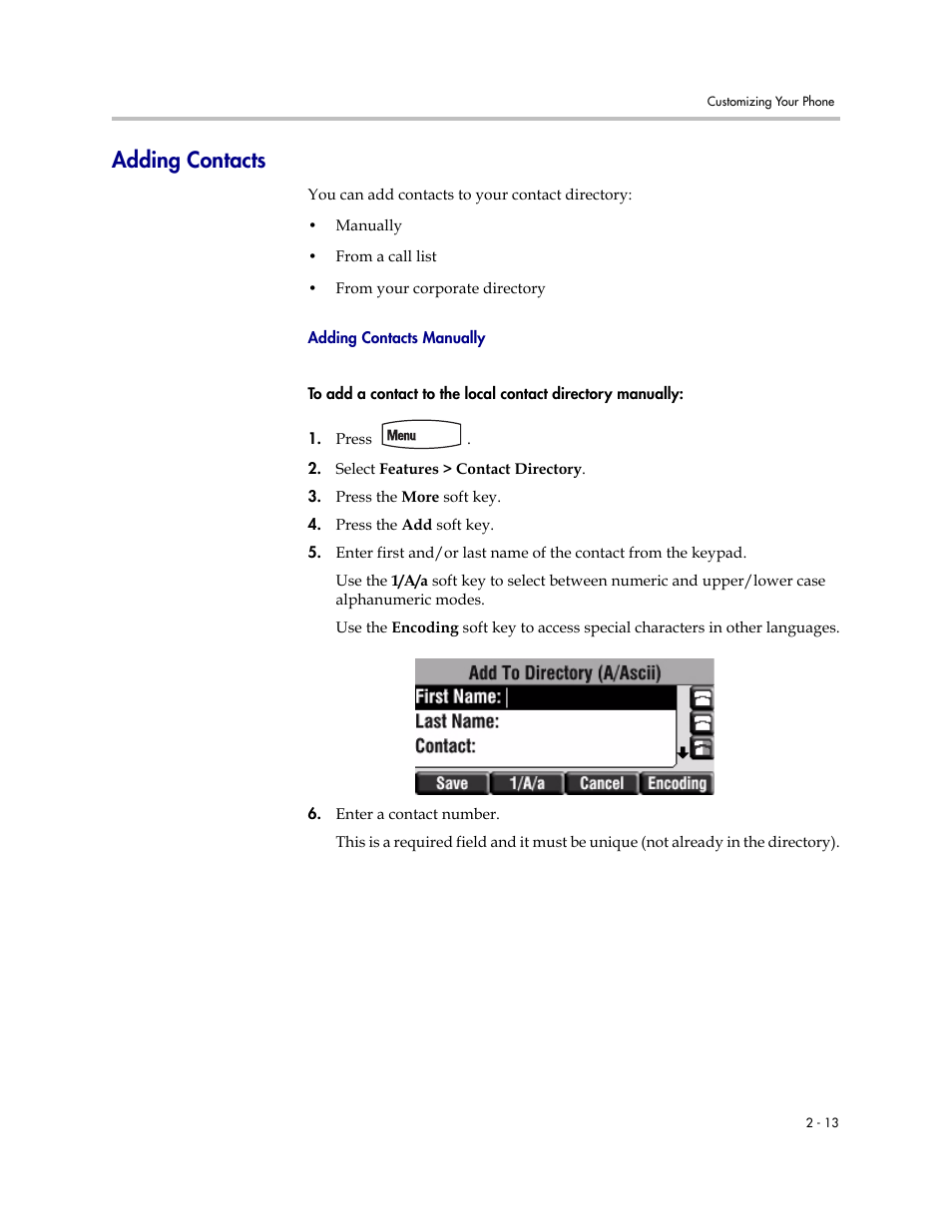 Adding contacts, Adding contacts –13 | PYLE Audio SOUNDPOINT IP 450 User Manual | Page 29 / 92