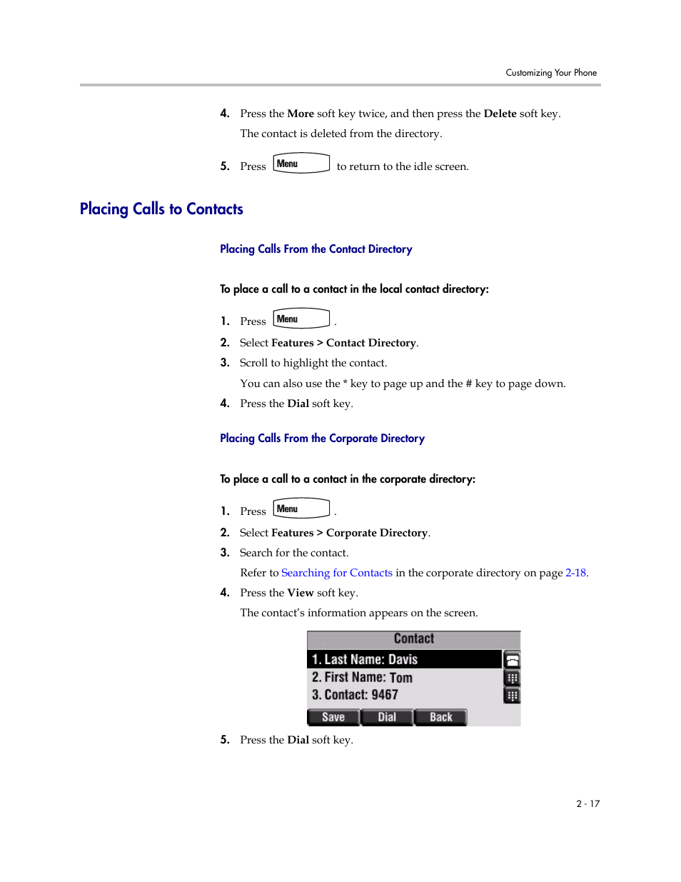 Placing calls to contacts, Placing calls to contacts –17 | PYLE Audio SOUNDPOINT IP 450 User Manual | Page 33 / 92