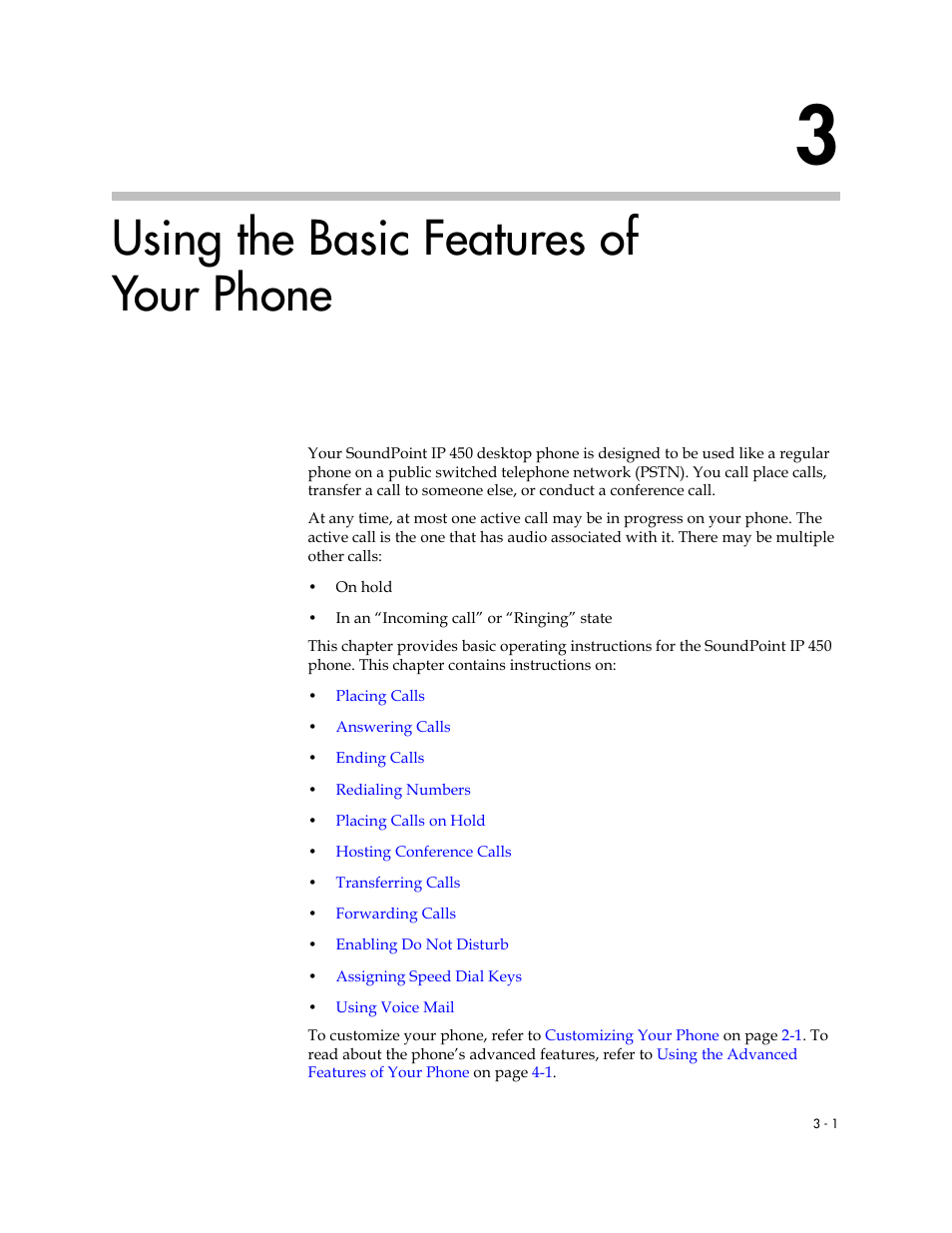 Using the basic features of your phone, 3 using the basic features of your phone –1, Using the basic features of your | Phone, Using the basic features of, Your phone | PYLE Audio SOUNDPOINT IP 450 User Manual | Page 41 / 92