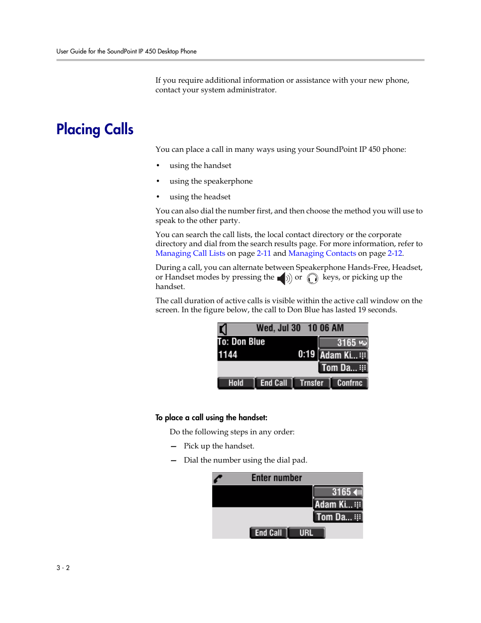 Placing calls, Placing calls –2 | PYLE Audio SOUNDPOINT IP 450 User Manual | Page 42 / 92