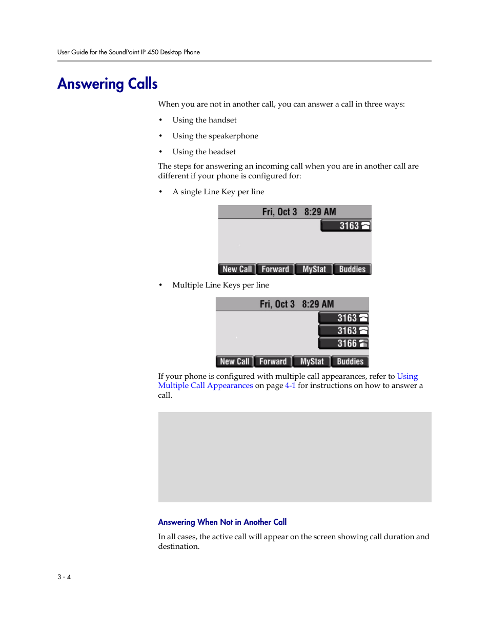 Answering calls, Answering calls –4 | PYLE Audio SOUNDPOINT IP 450 User Manual | Page 44 / 92