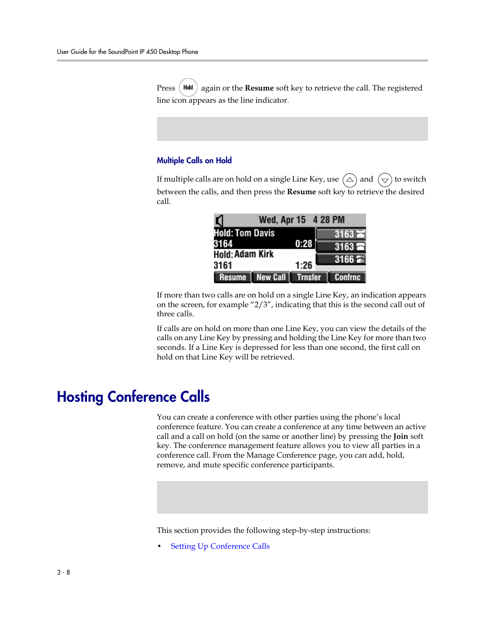 Hosting conference calls, Hosting conference calls –8 | PYLE Audio SOUNDPOINT IP 450 User Manual | Page 48 / 92