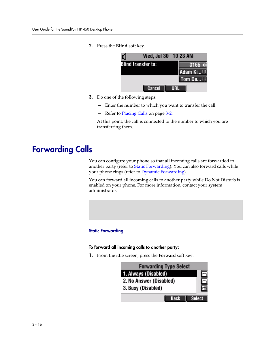 Forwarding calls, Forwarding calls –16 | PYLE Audio SOUNDPOINT IP 450 User Manual | Page 56 / 92