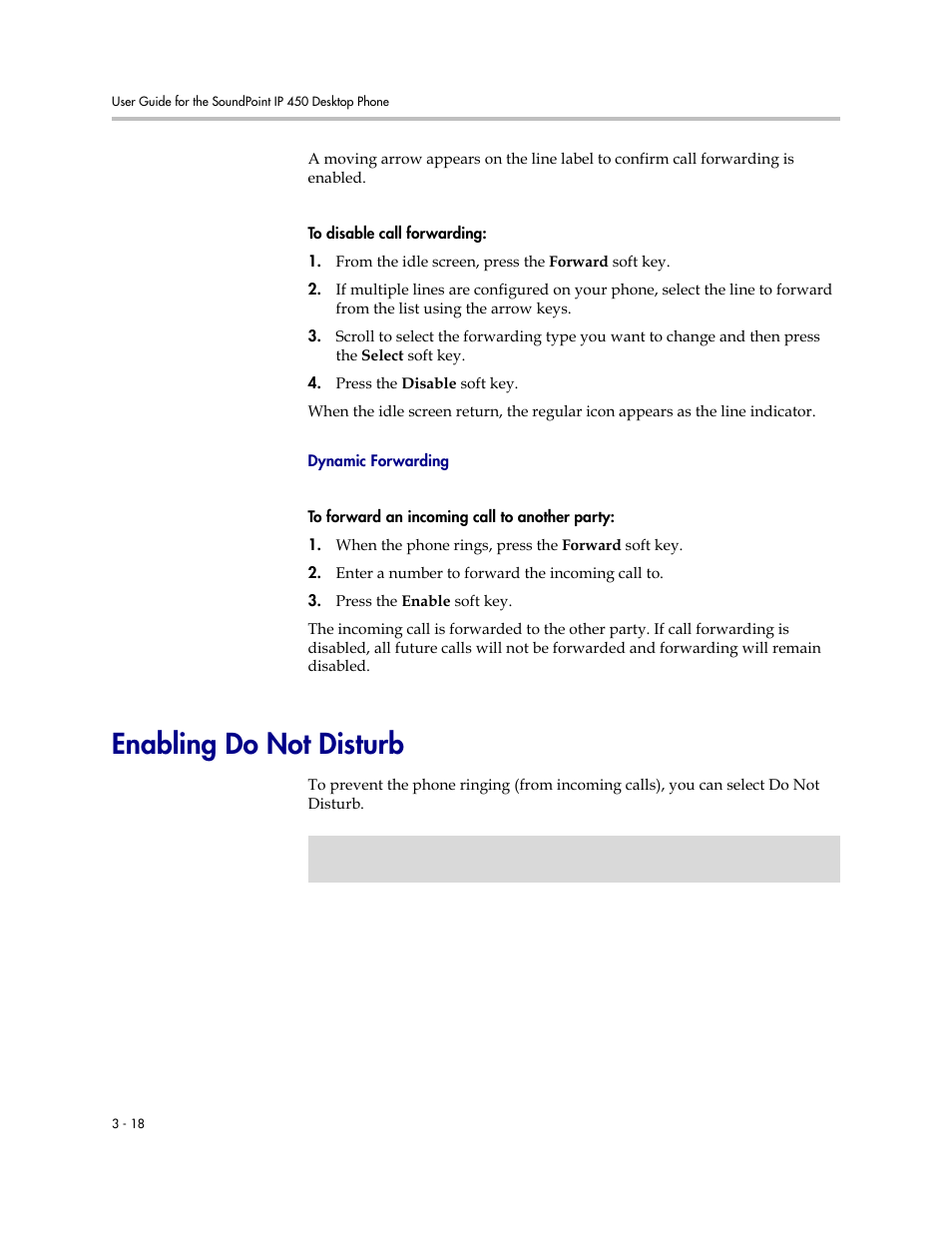 Enabling do not disturb, Enabling do not disturb –18 | PYLE Audio SOUNDPOINT IP 450 User Manual | Page 58 / 92