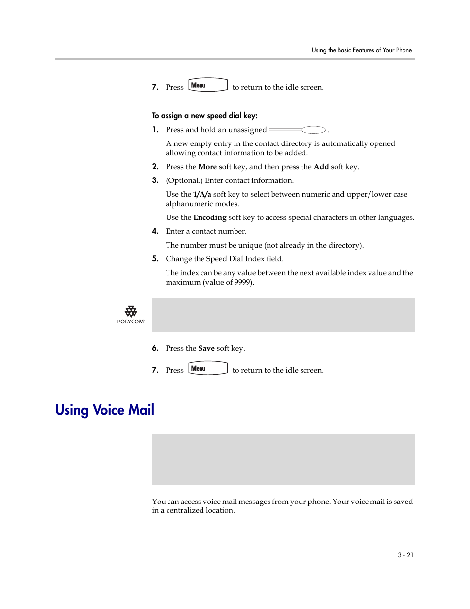Using voice mail, Using voice mail –21 | PYLE Audio SOUNDPOINT IP 450 User Manual | Page 61 / 92