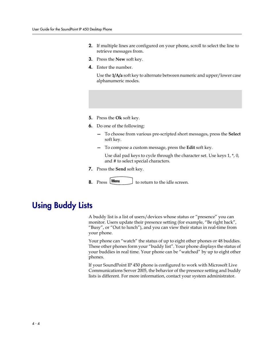 Using buddy lists, Using buddy lists –4 | PYLE Audio SOUNDPOINT IP 450 User Manual | Page 66 / 92