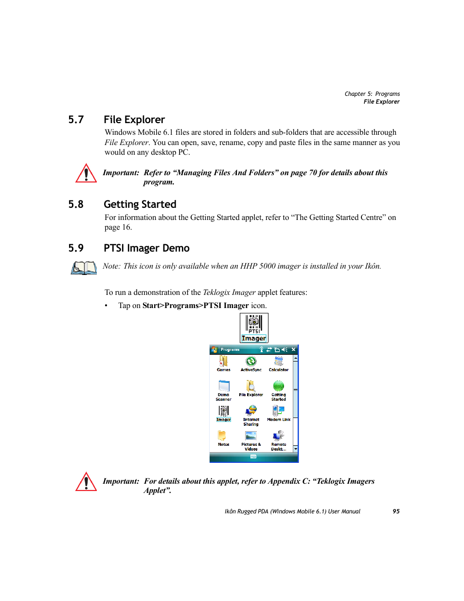 7 file explorer, 8 getting started, 9 ptsi imager demo | File explorer, Getting started, Ptsi imager demo | PYLE Audio IKON RUGGED 7505-BT User Manual | Page 109 / 406