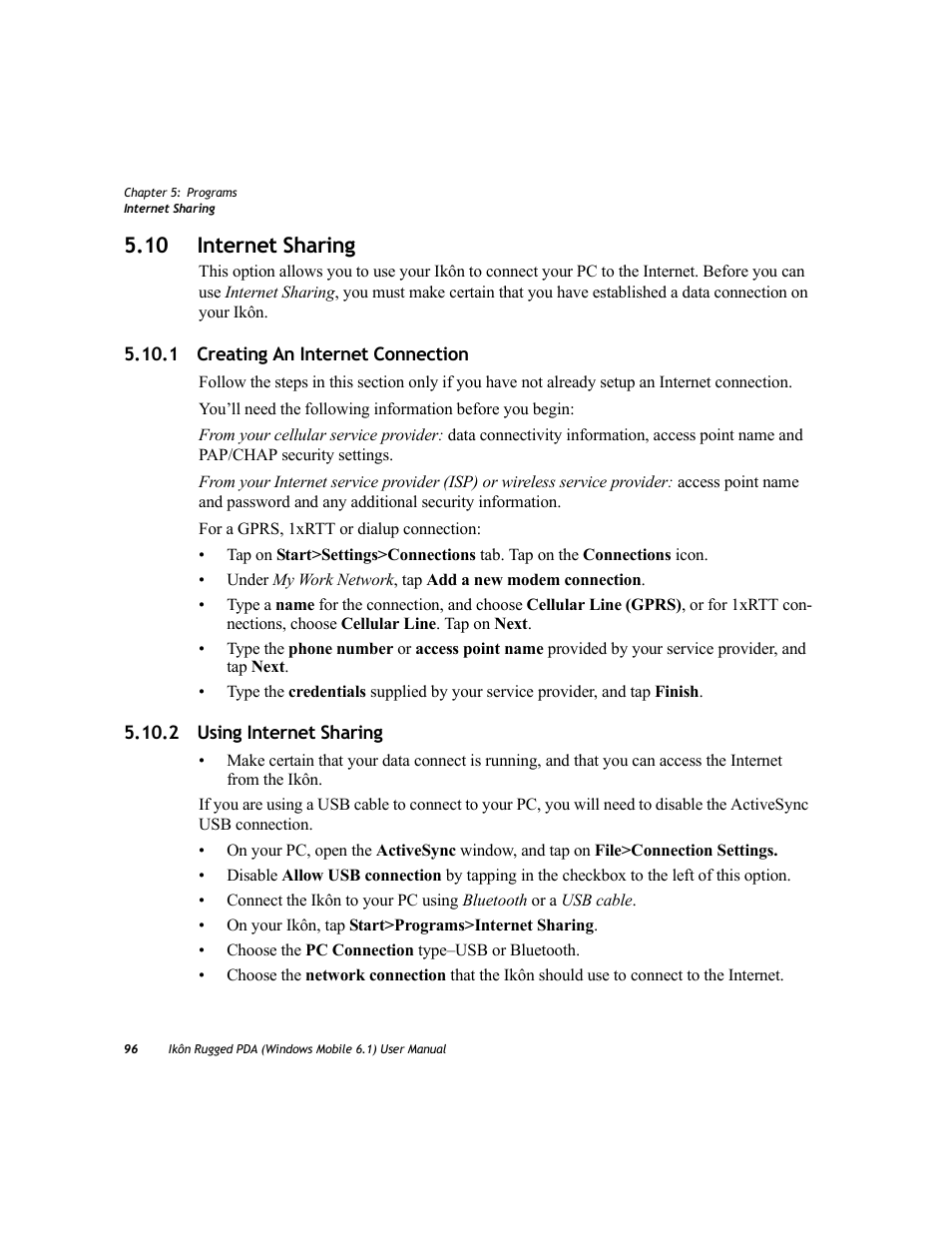 10 internet sharing, 1 creating an internet connection, 2 using internet sharing | PYLE Audio IKON RUGGED 7505-BT User Manual | Page 110 / 406