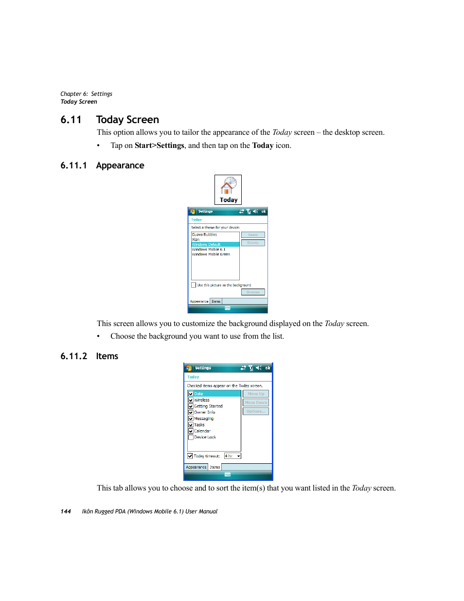 11 today screen, 1 appearance, 2 items | 1 appearance 6.11.2 items | PYLE Audio IKON RUGGED 7505-BT User Manual | Page 158 / 406