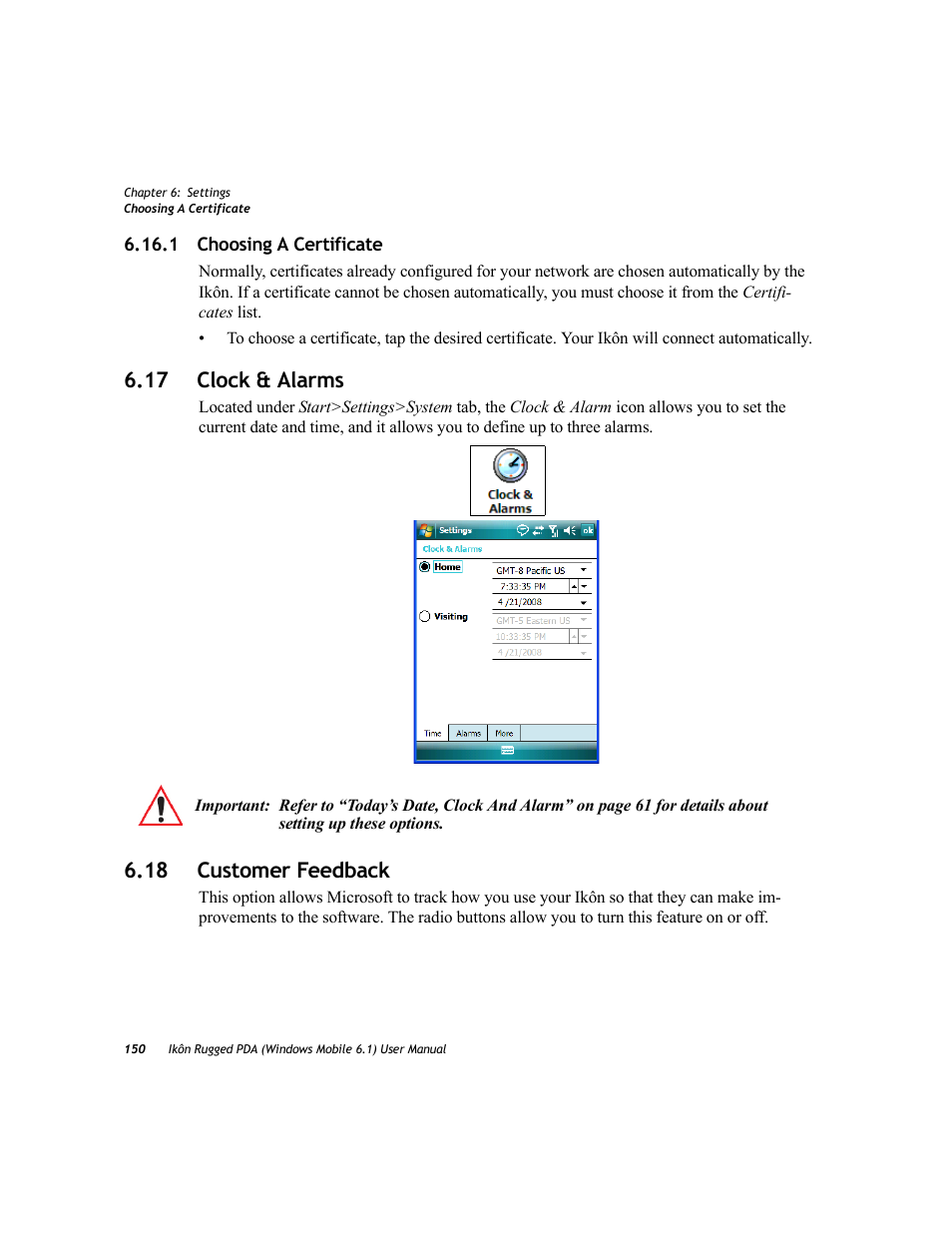 1 choosing a certificate, 17 clock & alarms, 18 customer feedback | 17 clock & alarms 6.18 customer feedback | PYLE Audio IKON RUGGED 7505-BT User Manual | Page 164 / 406