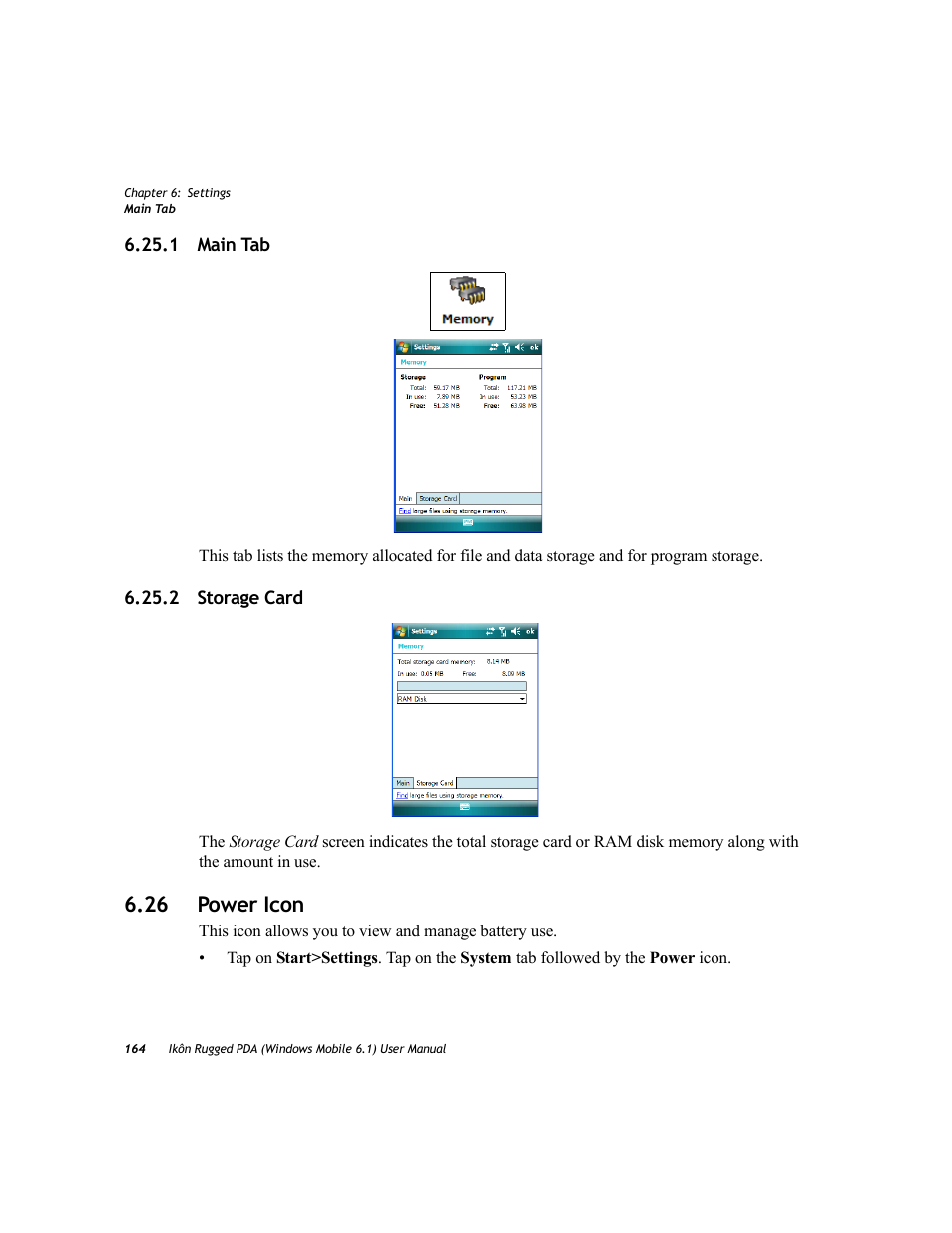 1 main tab, 2 storage card, 26 power icon | 1 main tab 6.25.2 storage card | PYLE Audio IKON RUGGED 7505-BT User Manual | Page 178 / 406