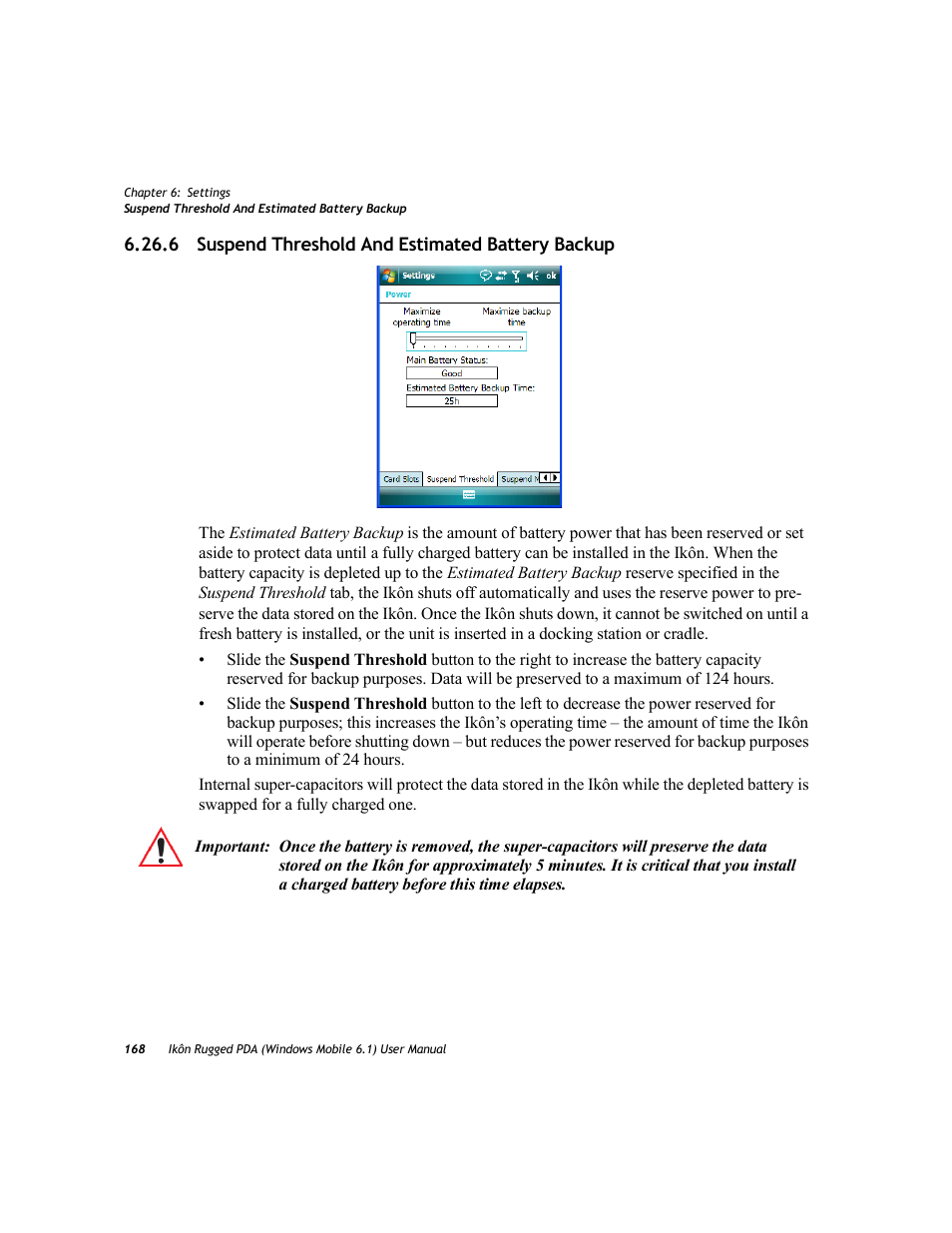 6 suspend threshold and estimated battery backup | PYLE Audio IKON RUGGED 7505-BT User Manual | Page 182 / 406