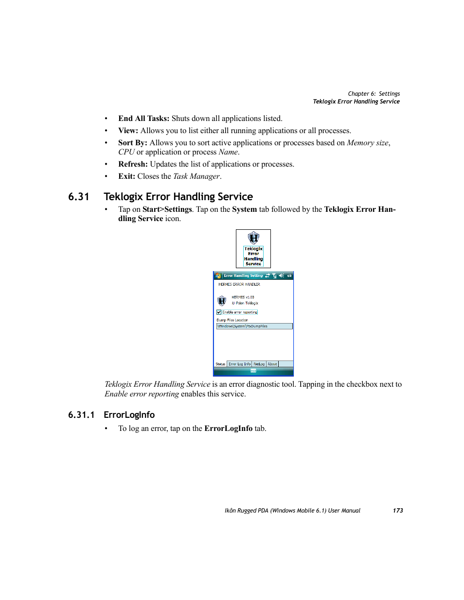 31 teklogix error handling service, 1 errorloginfo | PYLE Audio IKON RUGGED 7505-BT User Manual | Page 187 / 406