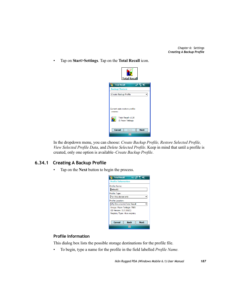 1 creating a backup profile | PYLE Audio IKON RUGGED 7505-BT User Manual | Page 201 / 406