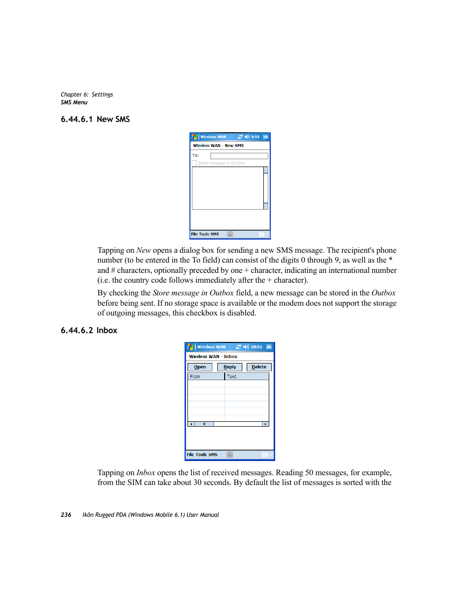 1 new sms, 2 inbox | PYLE Audio IKON RUGGED 7505-BT User Manual | Page 250 / 406