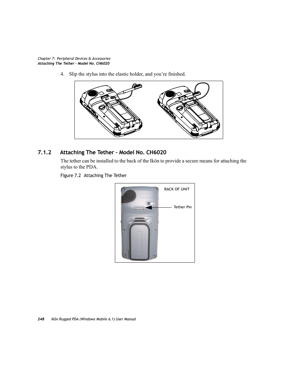 2 attaching the tether – model no. ch6020, Attaching the tether – model no. ch6020 | PYLE Audio IKON RUGGED 7505-BT User Manual | Page 262 / 406