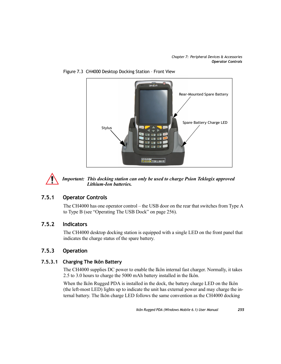 1 operator controls, 2 indicators, 3 operation | 1 charging the ikôn battery, Operator controls, Indicators, Operation | PYLE Audio IKON RUGGED 7505-BT User Manual | Page 269 / 406