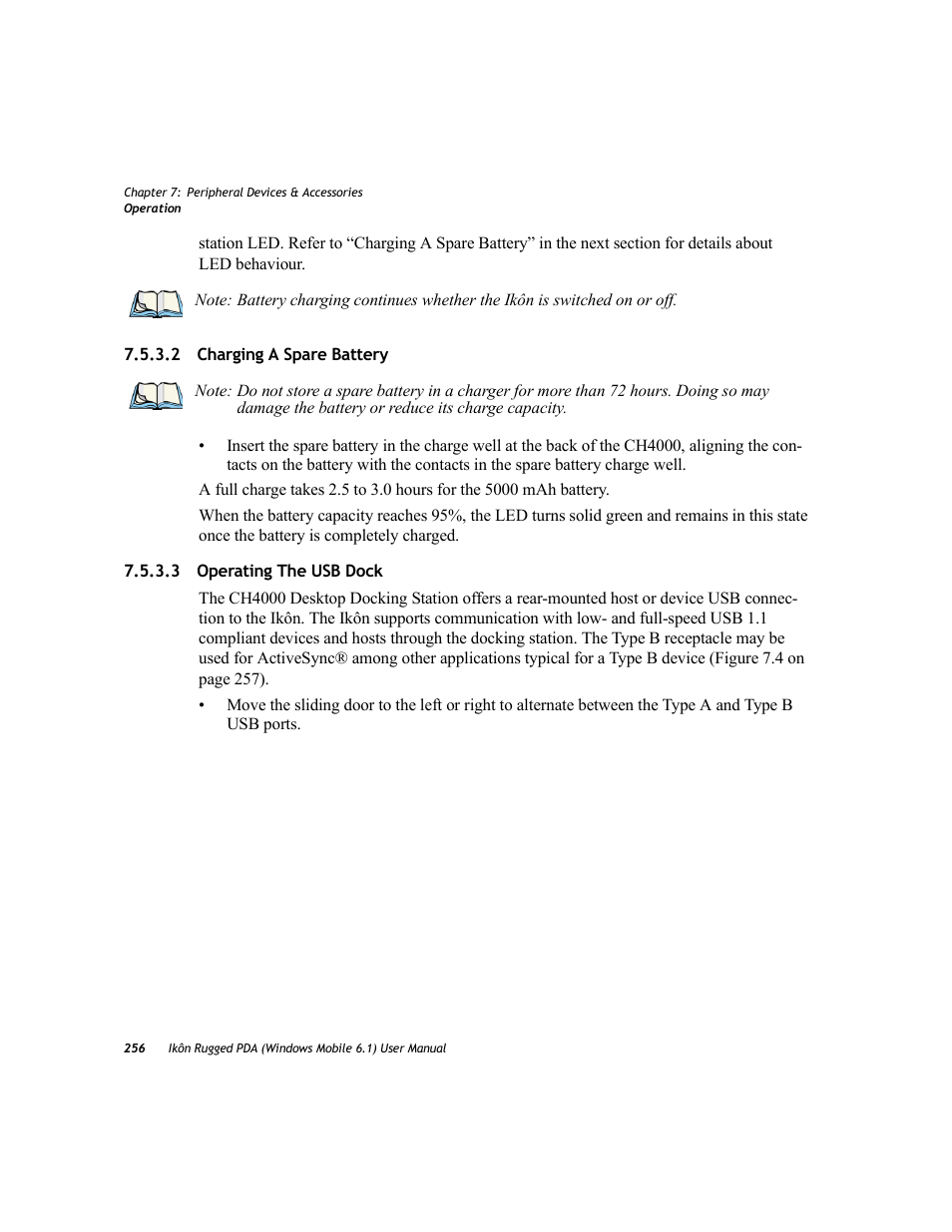 2 charging a spare battery, 3 operating the usb dock | PYLE Audio IKON RUGGED 7505-BT User Manual | Page 270 / 406