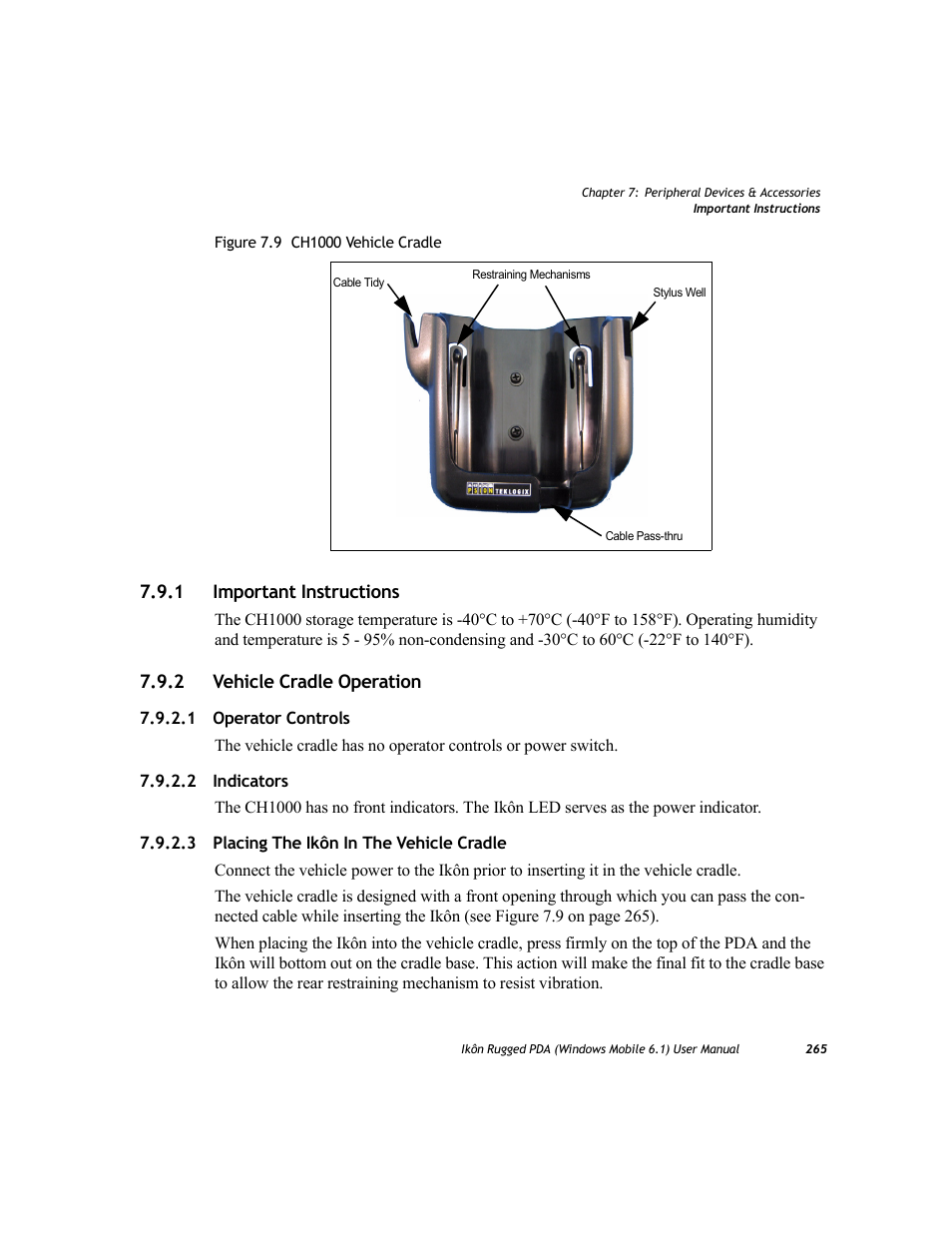 1 important instructions, 2 vehicle cradle operation, 1 operator controls | 2 indicators, 3 placing the ikôn in the vehicle cradle, Important instructions, Vehicle cradle operation | PYLE Audio IKON RUGGED 7505-BT User Manual | Page 279 / 406