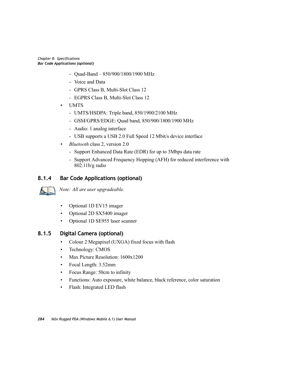 4 bar code applications (optional), 5 digital camera (optional), Bar code applications (optional) | Digital camera (optional) | PYLE Audio IKON RUGGED 7505-BT User Manual | Page 298 / 406