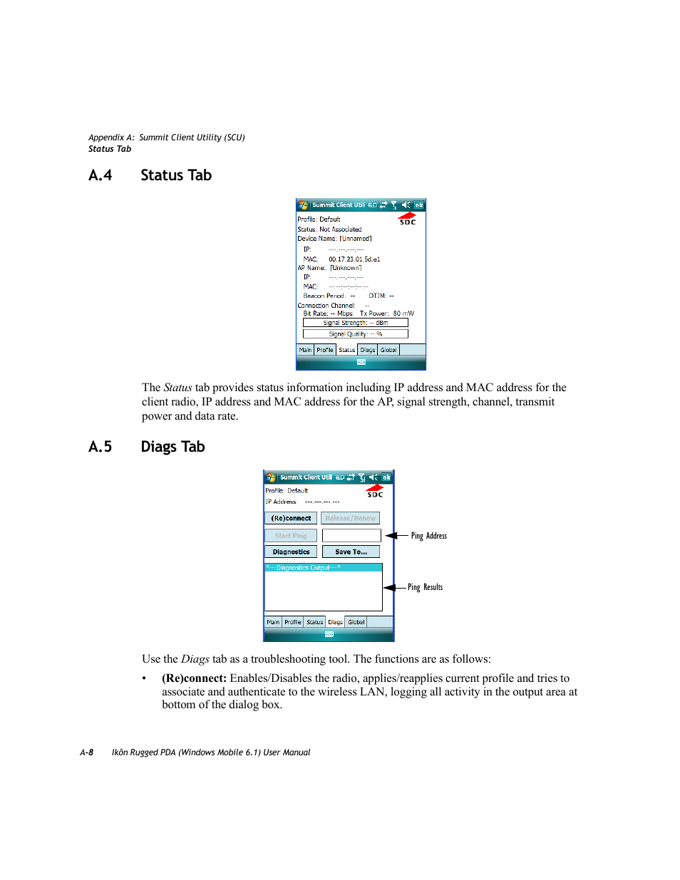 A.4 status tab, A.5 diags tab | PYLE Audio IKON RUGGED 7505-BT User Manual | Page 318 / 406