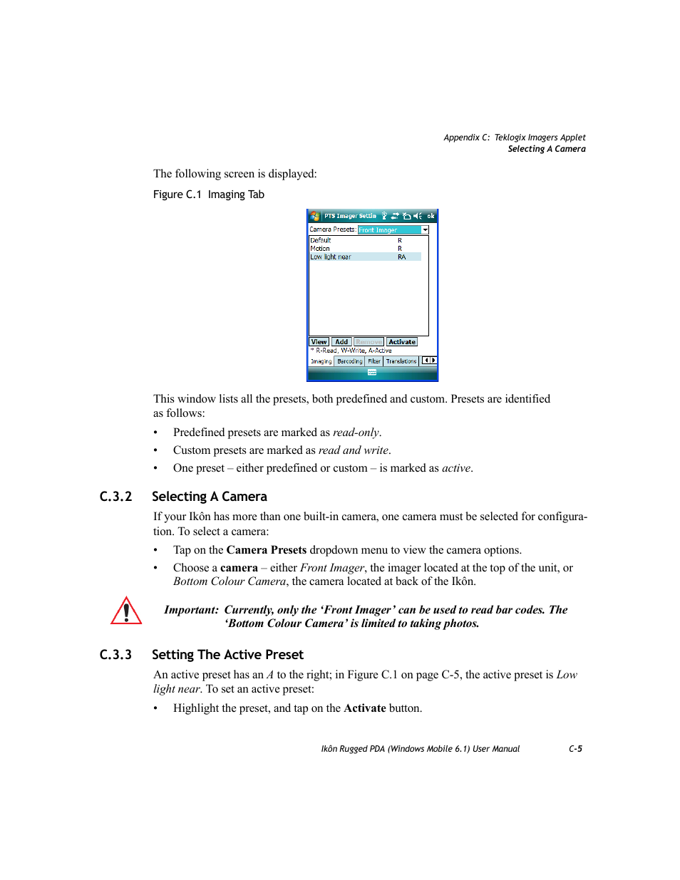 C.3.2 selecting a camera, C.3.3 setting the active preset, C.3.2 | C.3.3 | PYLE Audio IKON RUGGED 7505-BT User Manual | Page 331 / 406