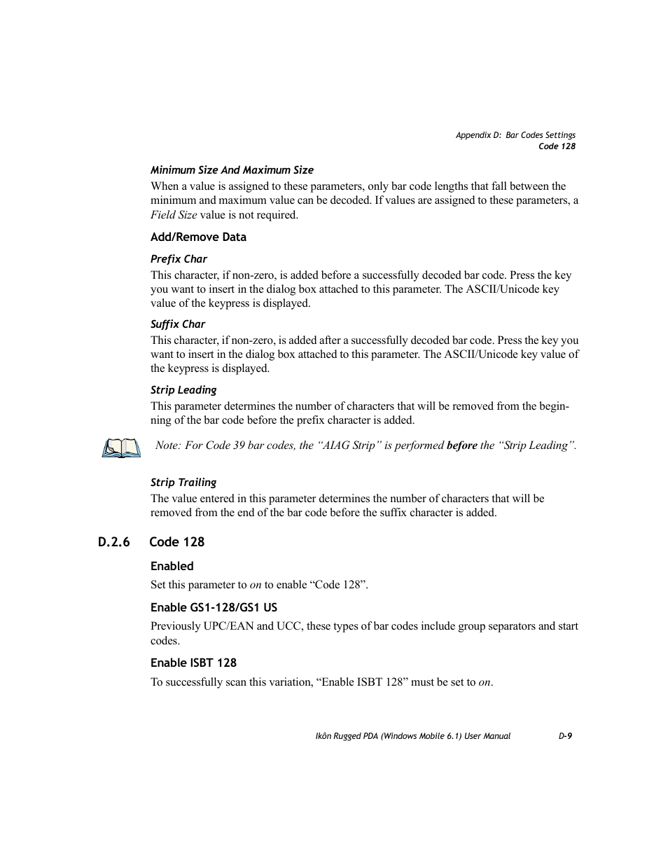 D.2.6 code 128 | PYLE Audio IKON RUGGED 7505-BT User Manual | Page 357 / 406