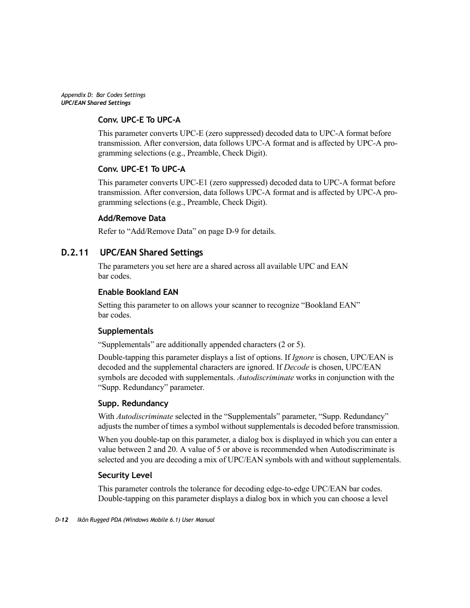 D.2.11 upc/ean shared settings | PYLE Audio IKON RUGGED 7505-BT User Manual | Page 360 / 406