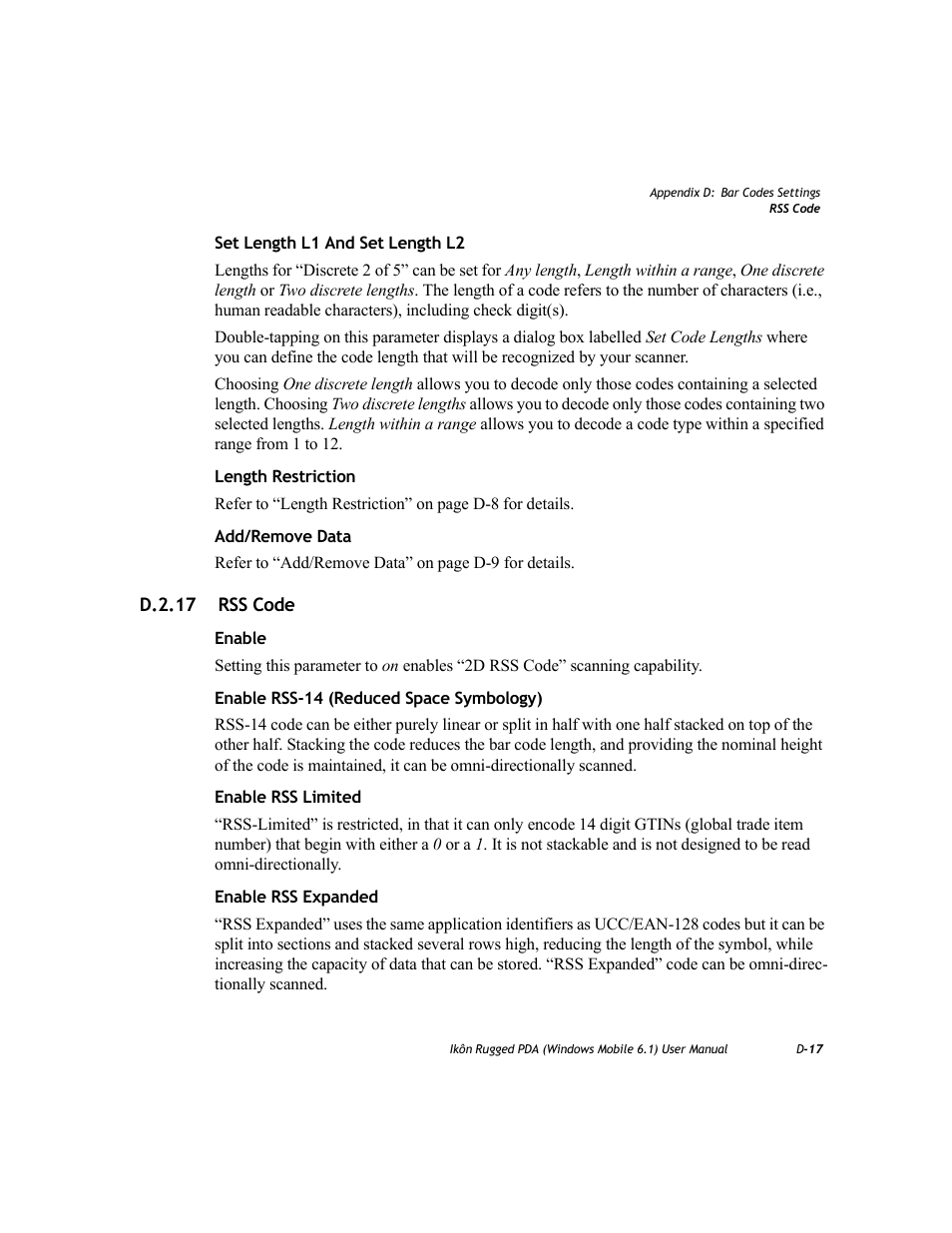 D.2.17 rss code | PYLE Audio IKON RUGGED 7505-BT User Manual | Page 365 / 406