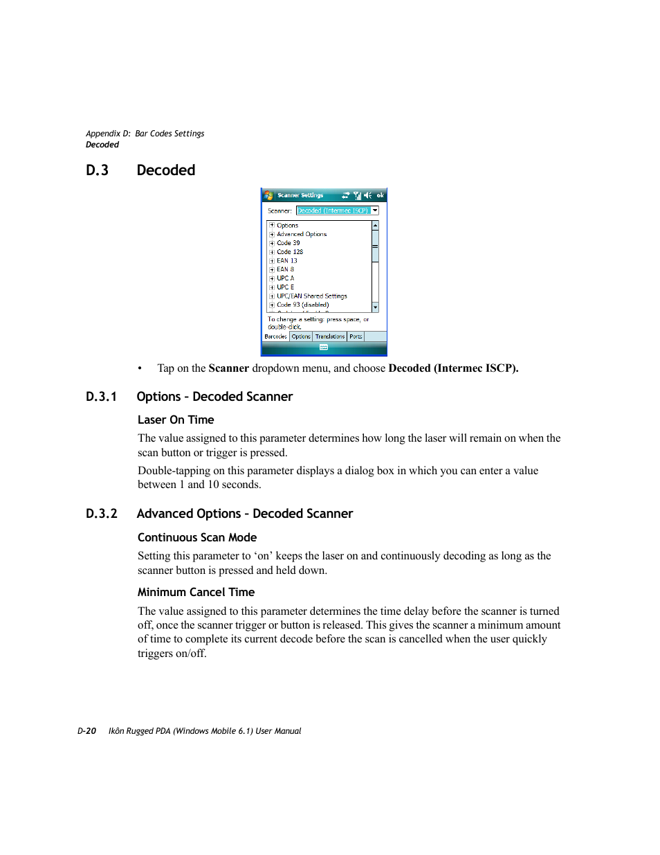 D.3 decoded, D.3.1 options – decoded scanner, D.3.2 advanced options – decoded scanner | PYLE Audio IKON RUGGED 7505-BT User Manual | Page 368 / 406