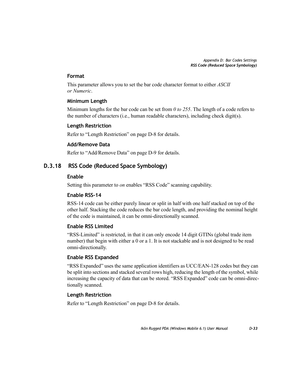D.3.18 rss code (reduced space symbology) | PYLE Audio IKON RUGGED 7505-BT User Manual | Page 381 / 406