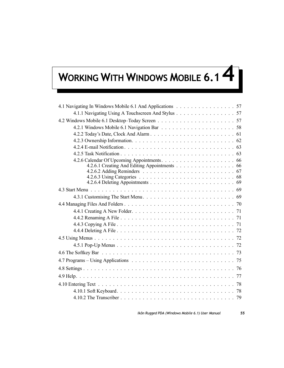Working with windows mobile 6.1 4, Chapter 4: working with windows mobile 6.1, Orking | Indows, Obile | PYLE Audio IKON RUGGED 7505-BT User Manual | Page 69 / 406