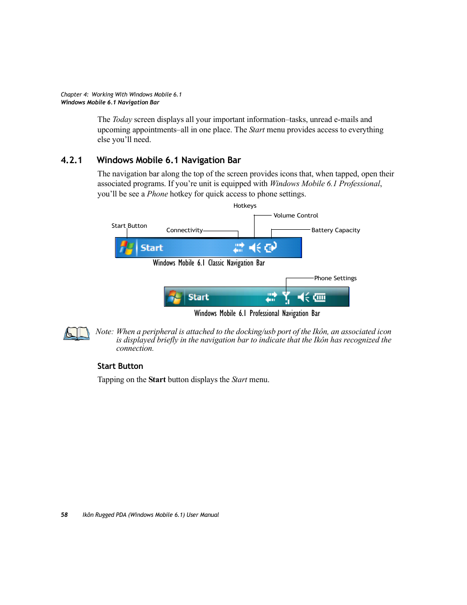 1 windows mobile 6.1 navigation bar, Windows mobile 6.1 navigation bar | PYLE Audio IKON RUGGED 7505-BT User Manual | Page 72 / 406