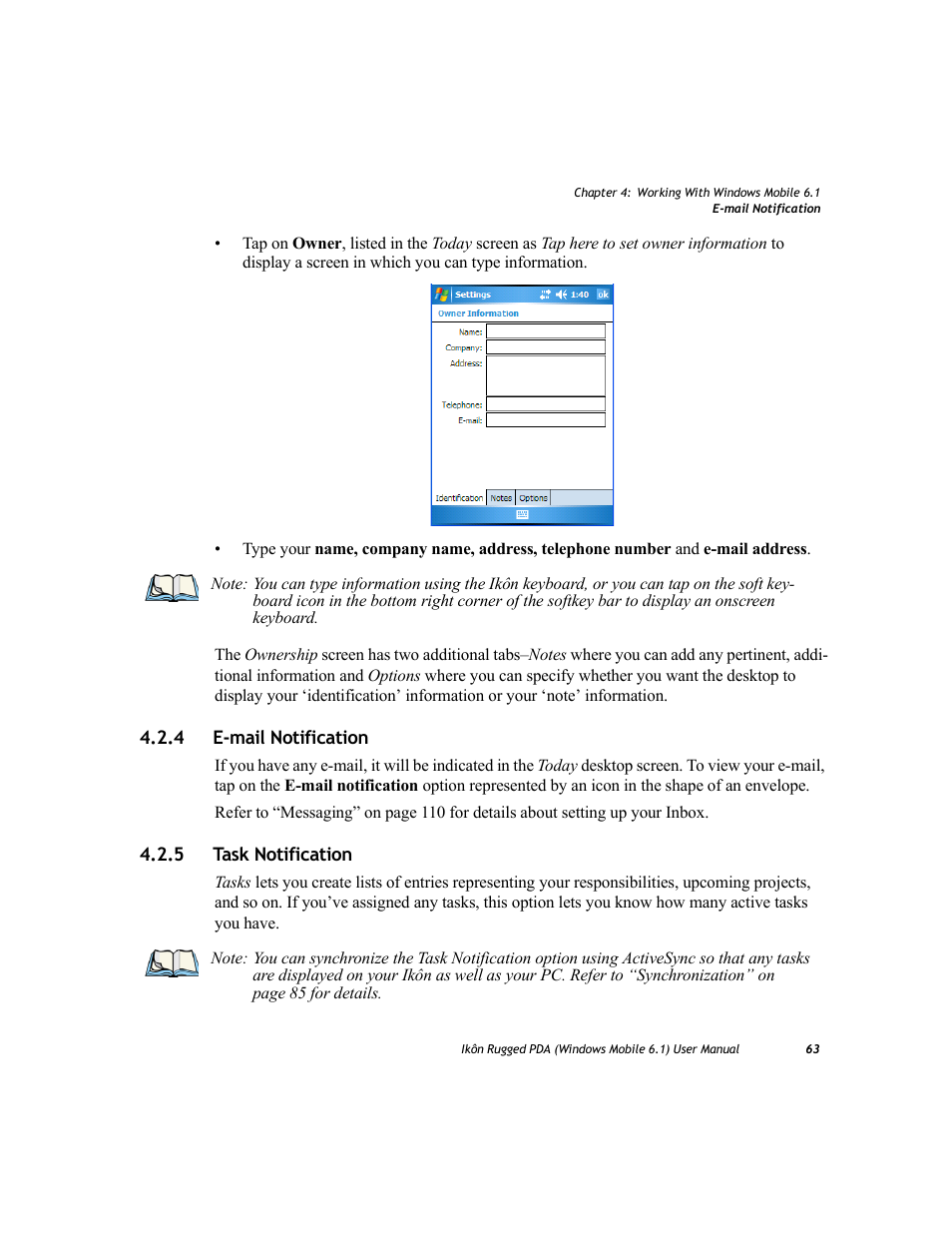 4 e-mail notification, 5 task notification, E-mail notification | Task notification, 4 e-mail notification 4.2.5 task notification | PYLE Audio IKON RUGGED 7505-BT User Manual | Page 77 / 406