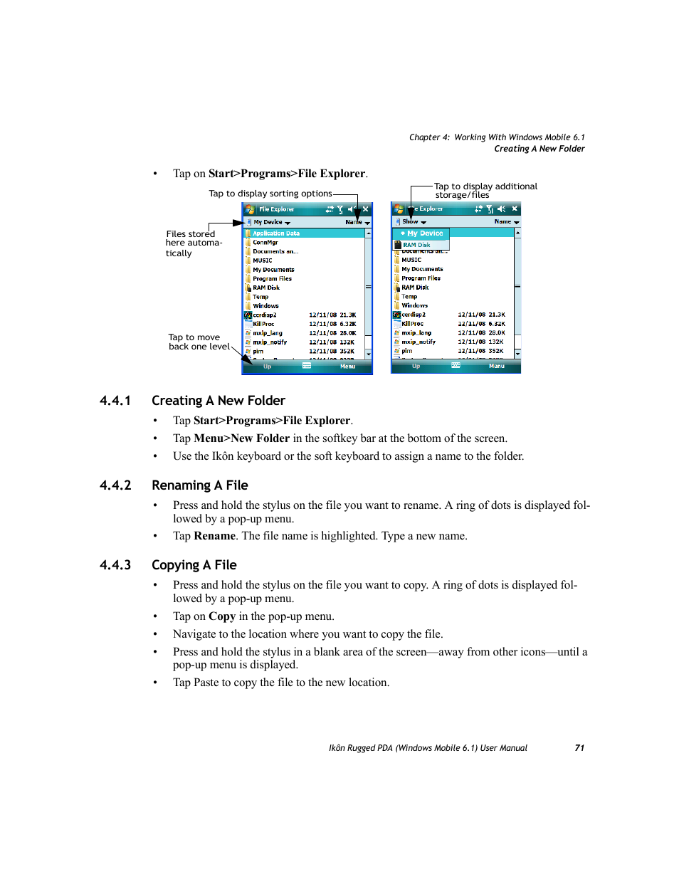 1 creating a new folder, 2 renaming a file, 3 copying a file | Creating a new folder, Renaming a file, Copying a file | PYLE Audio IKON RUGGED 7505-BT User Manual | Page 85 / 406