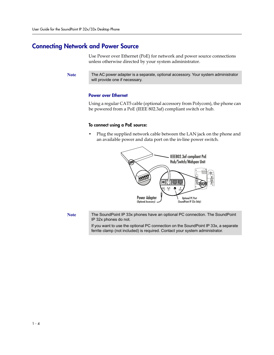 Connecting network and power source, Connecting network and power source –4 | PYLE Audio SOUNDPOINT IP 33X User Manual | Page 12 / 96