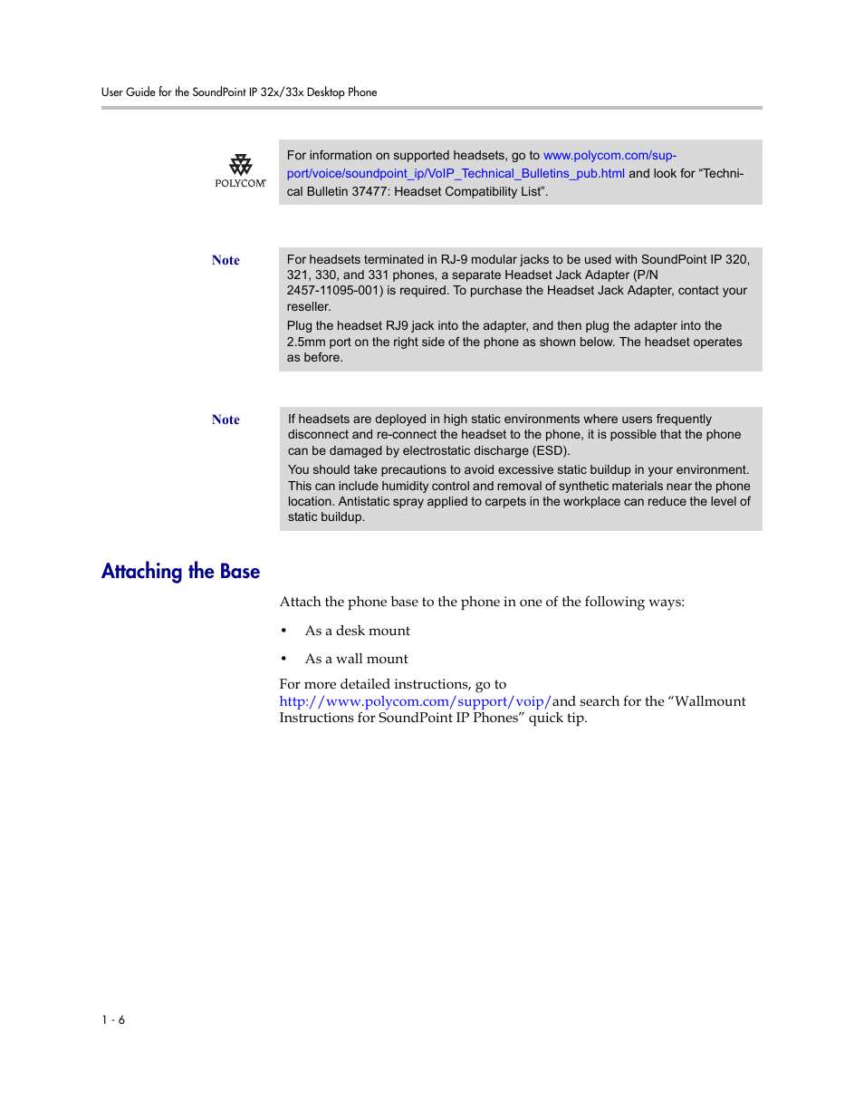 Attaching the base, Attaching the base –6 | PYLE Audio SOUNDPOINT IP 33X User Manual | Page 14 / 96