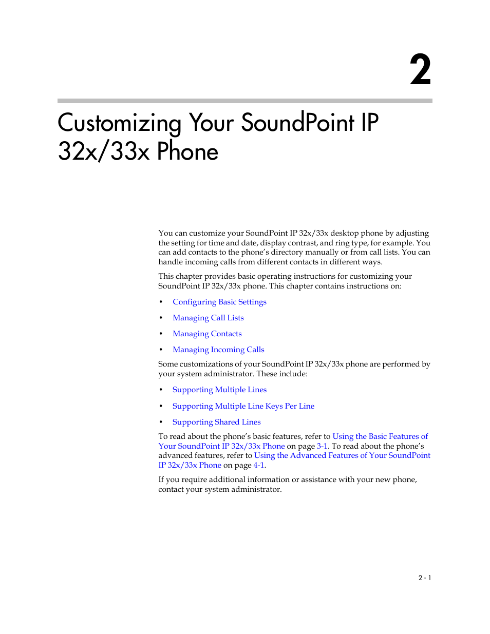 Customizing your soundpoint ip 32x/33x phone, 2 customizing your soundpoint ip 32x/33x, Phone –1 | PYLE Audio SOUNDPOINT IP 33X User Manual | Page 23 / 96