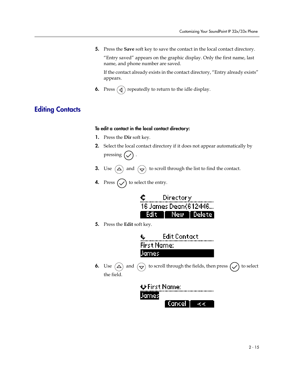 Editing contacts, Editing contacts –15 | PYLE Audio SOUNDPOINT IP 33X User Manual | Page 37 / 96