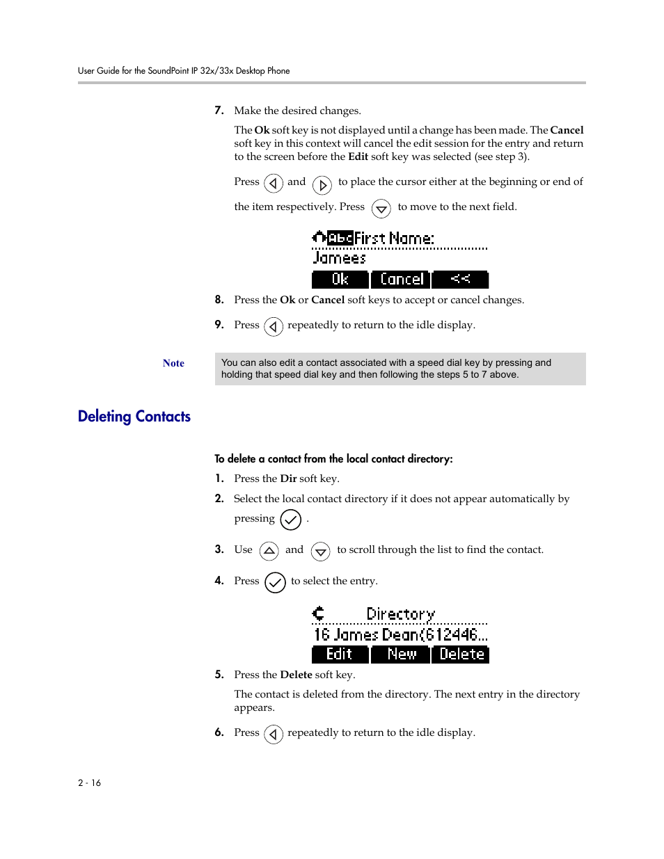 Deleting contacts, Deleting contacts –16 | PYLE Audio SOUNDPOINT IP 33X User Manual | Page 38 / 96