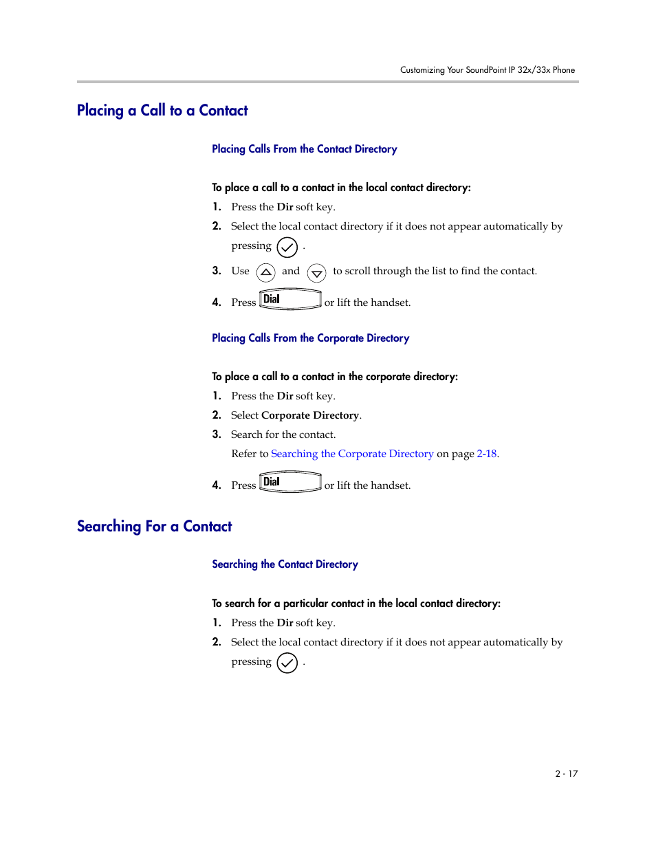 Placing a call to a contact, Searching for a contact | PYLE Audio SOUNDPOINT IP 33X User Manual | Page 39 / 96