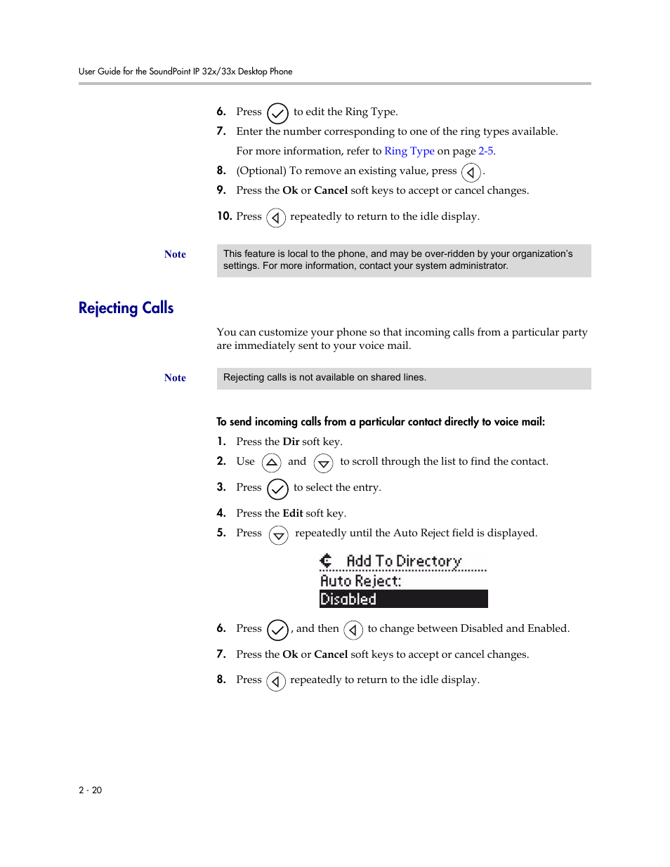 Rejecting calls, Rejecting calls –19, Rejecting | Calls | PYLE Audio SOUNDPOINT IP 33X User Manual | Page 42 / 96