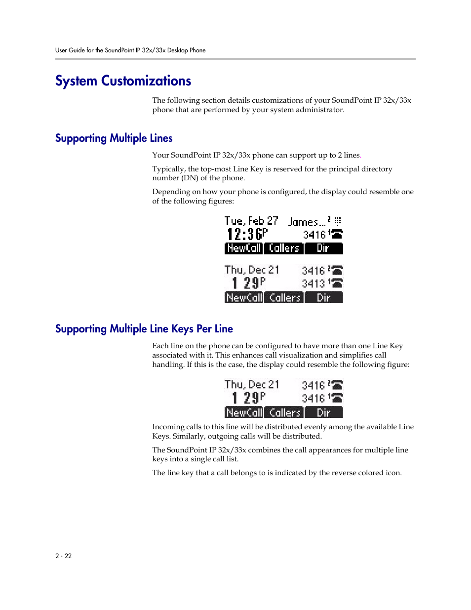 System customizations, Supporting multiple lines, Supporting multiple line keys per line | System customizations –21 | PYLE Audio SOUNDPOINT IP 33X User Manual | Page 44 / 96