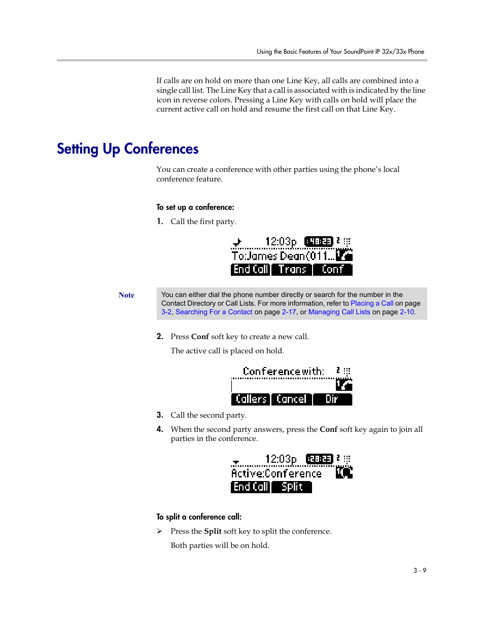 Setting up conferences, Setting up conferences –9 | PYLE Audio SOUNDPOINT IP 33X User Manual | Page 55 / 96