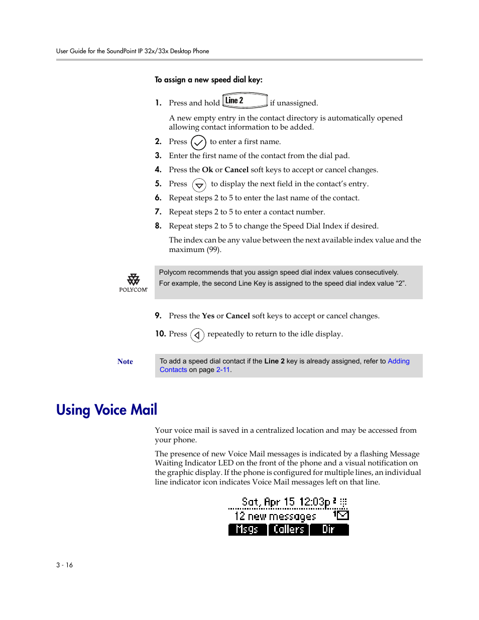 Using voice mail, Using voice mail –16 | PYLE Audio SOUNDPOINT IP 33X User Manual | Page 62 / 96